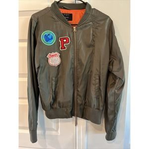 IRIS Los Angeles Womens Army Green Bomber Jacket Size Large Coat Puffer Warm